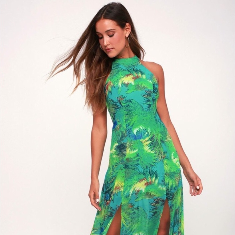 Lulu's Tropic of Discussion Green Maxi Dress M